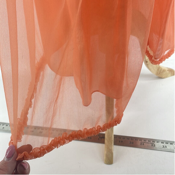 Vintage night coat house coat pajamas might dress coral house wife frills sz m-l - Picture 7 of 11